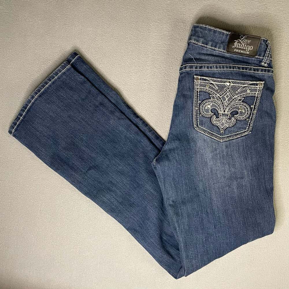 Y2k Love Indigo Women's Boot Cut Jeans with Embroidered Back Pockets Size 6
